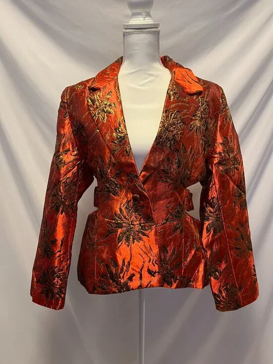 AKIRA Heavy Brocade Red Cutout Jacket NWOT – Size XL (Fits M/L) - Picture 7 of 16